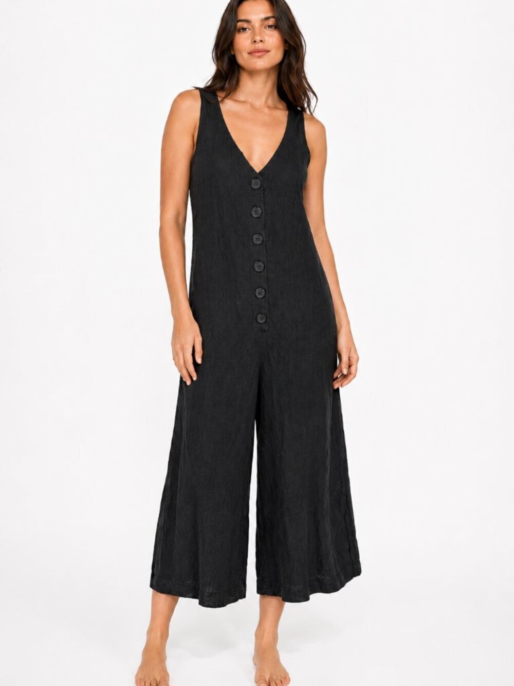 Rachel Pally Linen Button Front Wide Leg Jumpsuit Black Size S